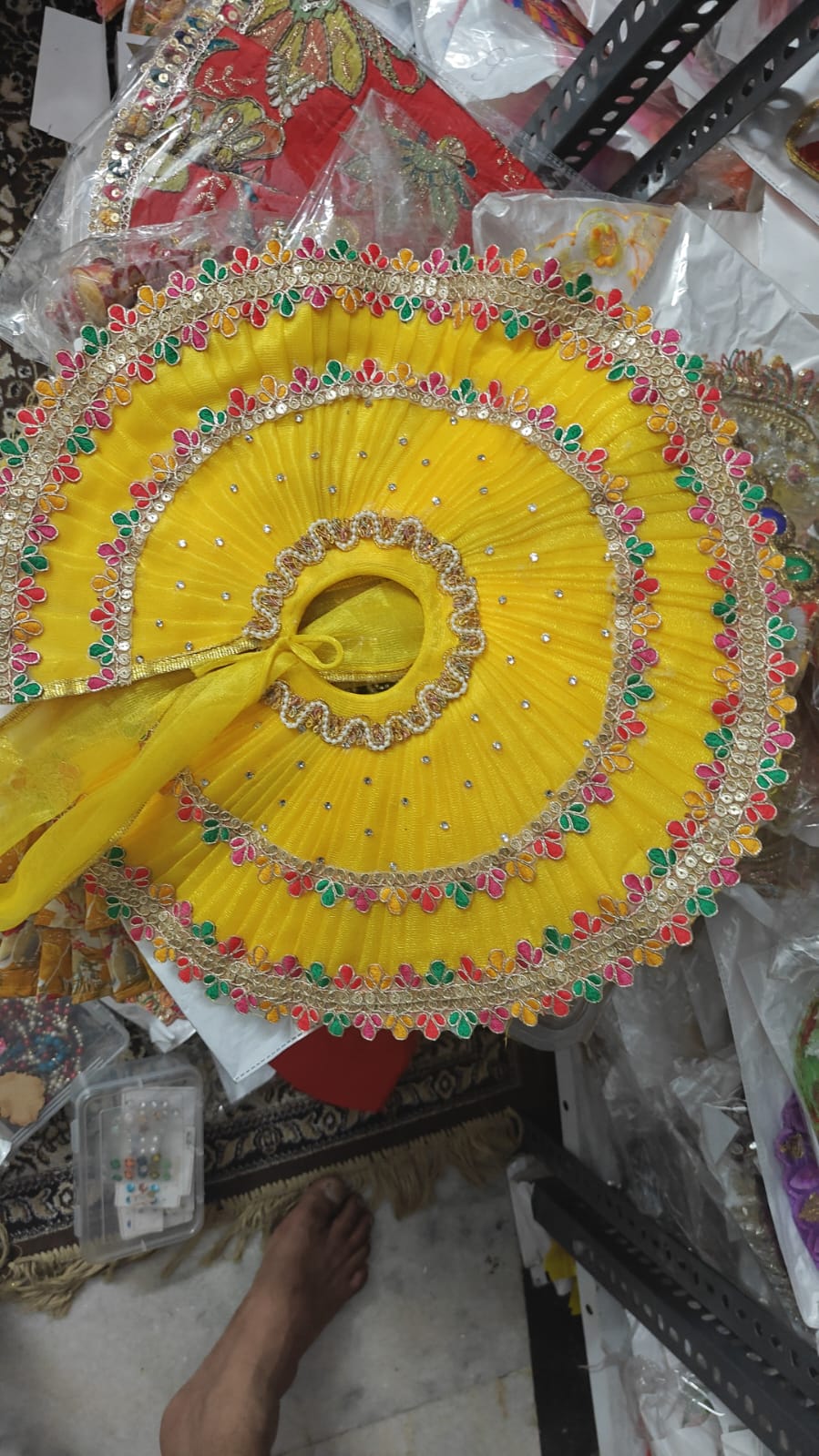 Designer Laddu Gopal Poshak in Bright Yellow with Multcolor Embroidery